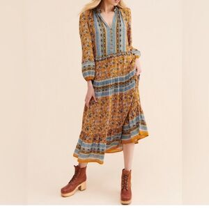 Anthropologie Current Air Border Print Midi Dress Women's Size Small